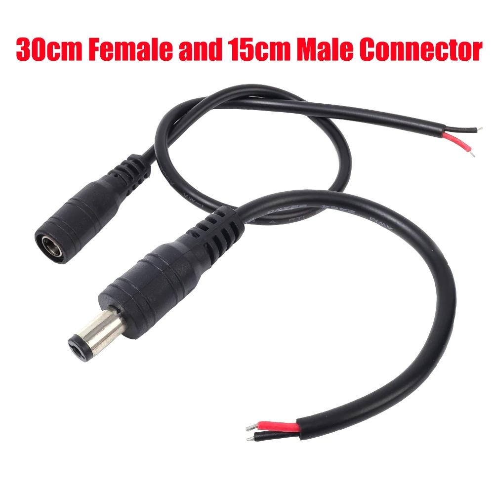 12 В соединитель постоянного тока с пигтейлом 2,1*5,5 мм, кабель с пигтейлом и штекером 30/15 см, штекерный и гнездовой, провод для светодиодной ленты CCD/CCTV-камеры