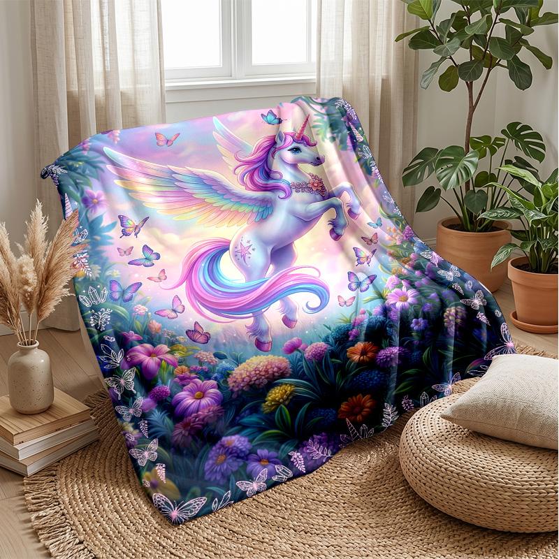 Fantasy Unicorn with Flowers Theme blanket Lightweight Warm Flannel Blanket Decorative Throw Blanket for Home Decoration