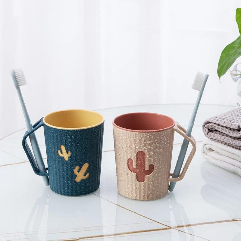 Чашка для зубной щетки с рисунком кактуса, двойная утолщенная для взрослых и детей