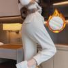 Women's White Chenille Sweatpants with Velvet Lining - Autumn/Winter 2024 Harem-Style Carrot Fit