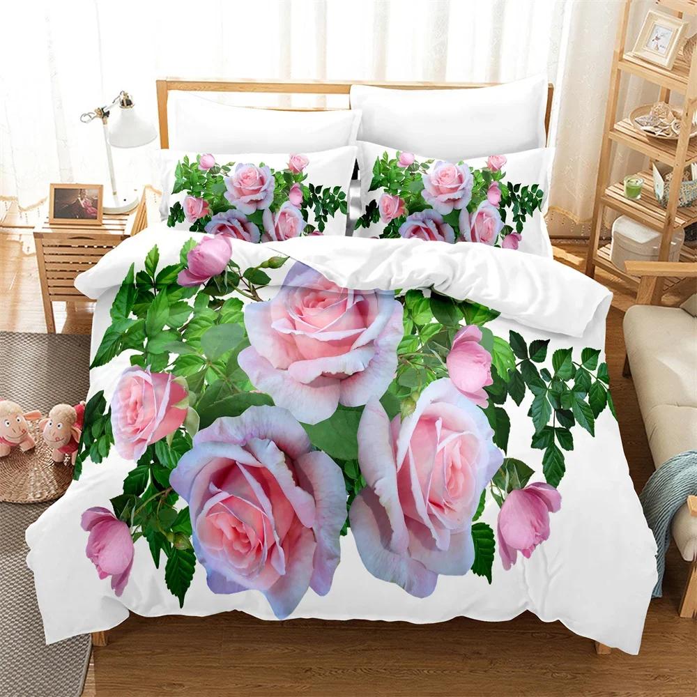 Rose Duvet Cover Set 220X240 for Double Bed Quilt Comforters Cover Pink Floral Bedding Set 3PCS 2PCS Single Beds Queen Full Size