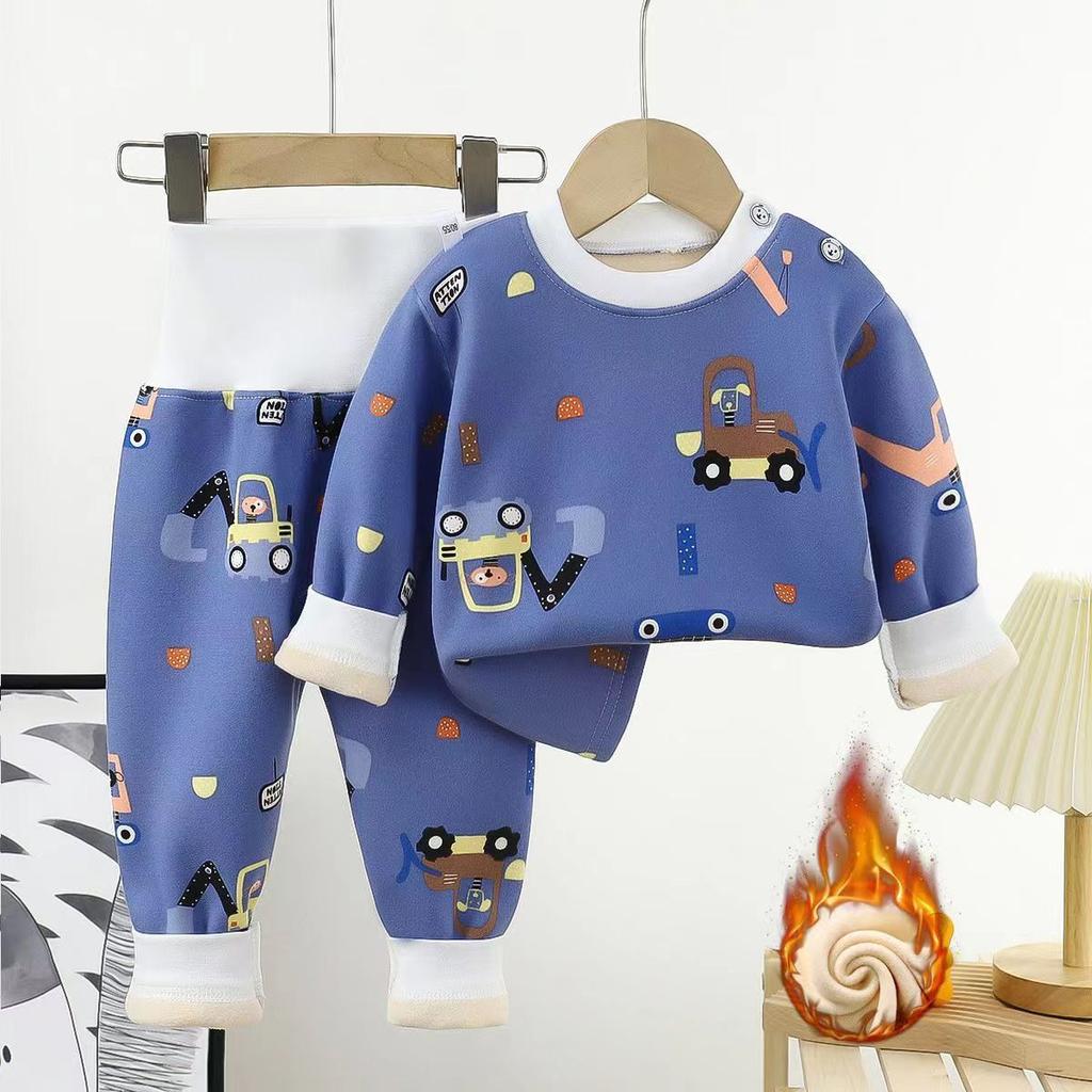Осенне-зимняя детская милая мультяшная пижама с длинными рукавами, утепленная пижама для маленьких мальчиков и девочек, комплекты одежды для сна