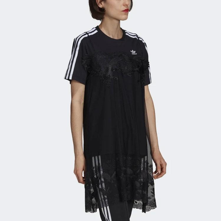 adidas Originals X Только химчистка Коллаборация Серия Спортивный образ жизни Повседневный спорт Кружево Короткий рукав Дышащее Платье Женские платья Черный H59018