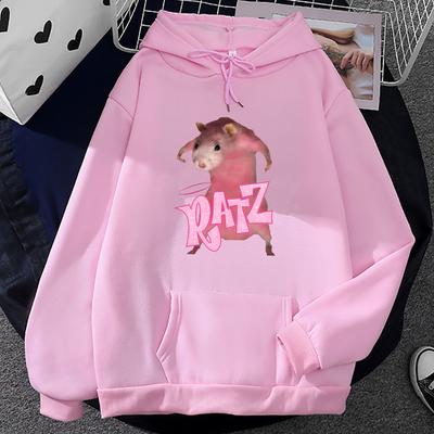 Толстовки Ratz Pink Mouse Print с капюшоном Kawaii Cartoon Hooded Sweatshirt Streetwear Mens Autumn/Winter Fleece Pullovers Pocket Male Hoody