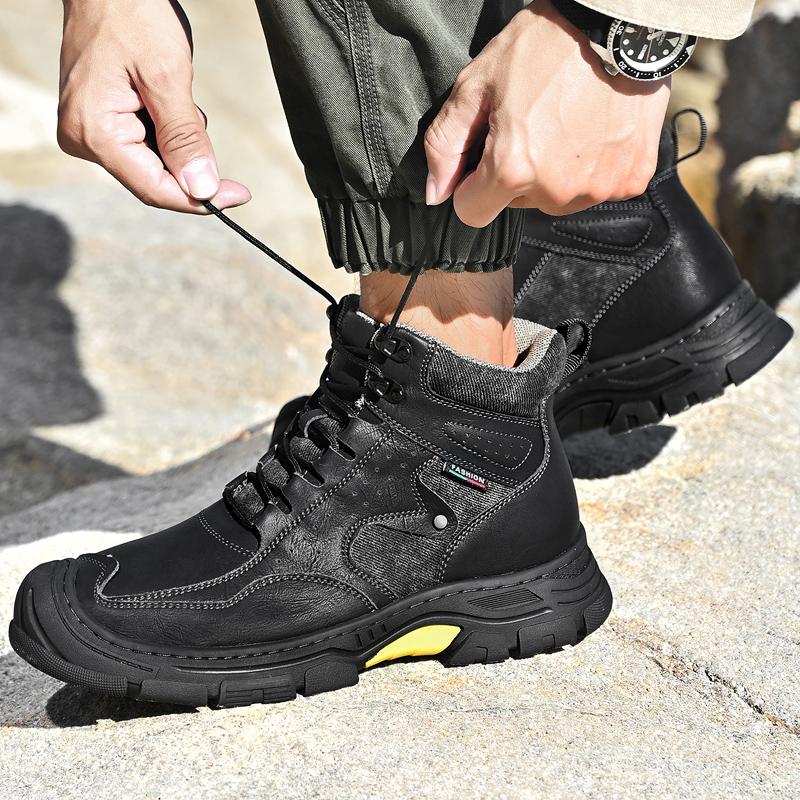 Men Lace-Up Mens Motocross Boots All-match Hiking Ankle Boots 2024 New Male Comfortable Sneakers Leather Fashion Walking Shoes