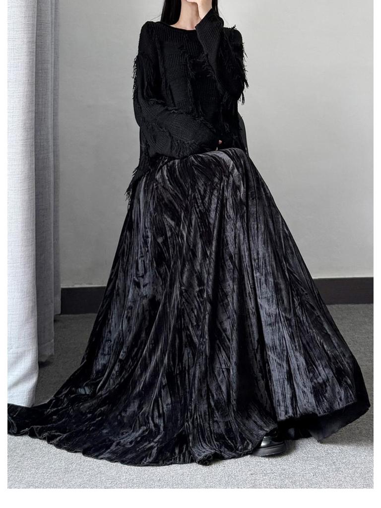 Бархатная юбка в китайском стиле с высокой талией до щиколотки для осени/зимы