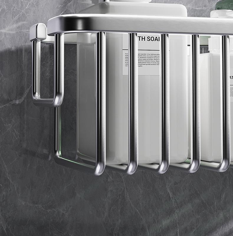 Punch-Free Bathroom Shelf & Shower Head Hanging Basket for Shampoo and Shower Gel Storage