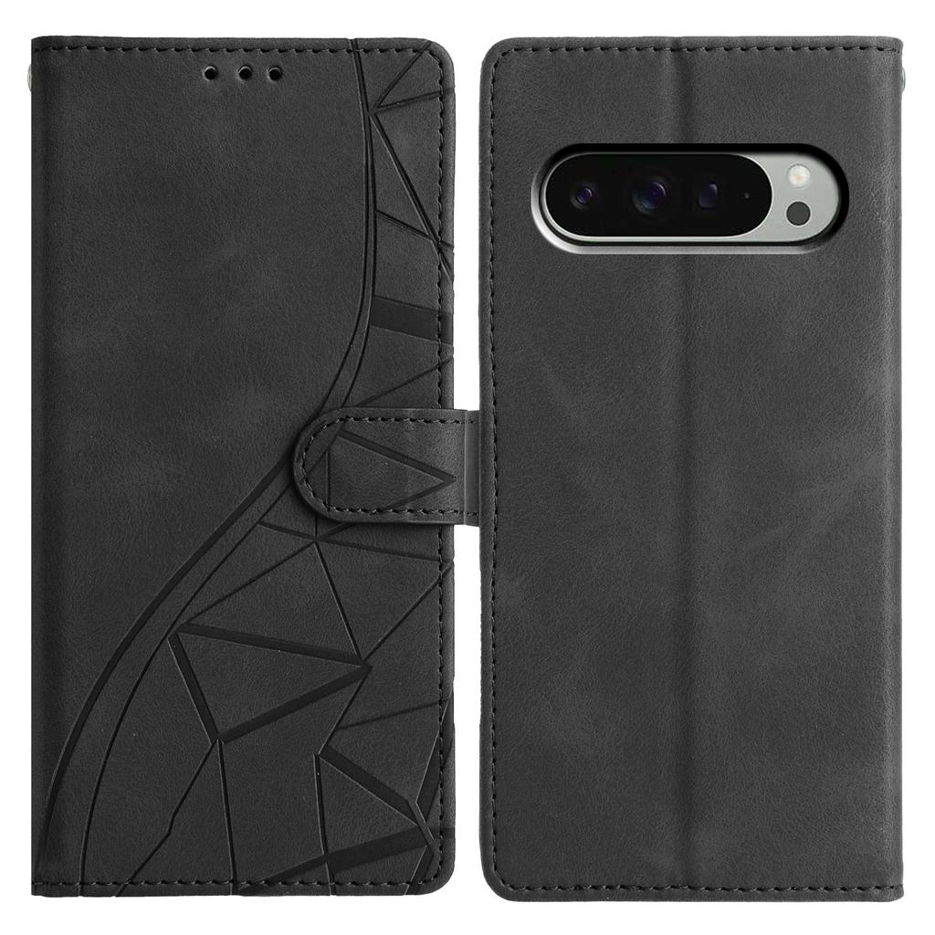 For Google Pixel 10 Pro XL Case Wallet Stand Imprinted Triangle Pattern Leather Phone Flip Cover