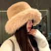 High Sense Imitation Fur Mink Fluffy Bucket Hat Female Lady Wind Big Head Circumference Plush Hat Winter Warm Pullover Hat