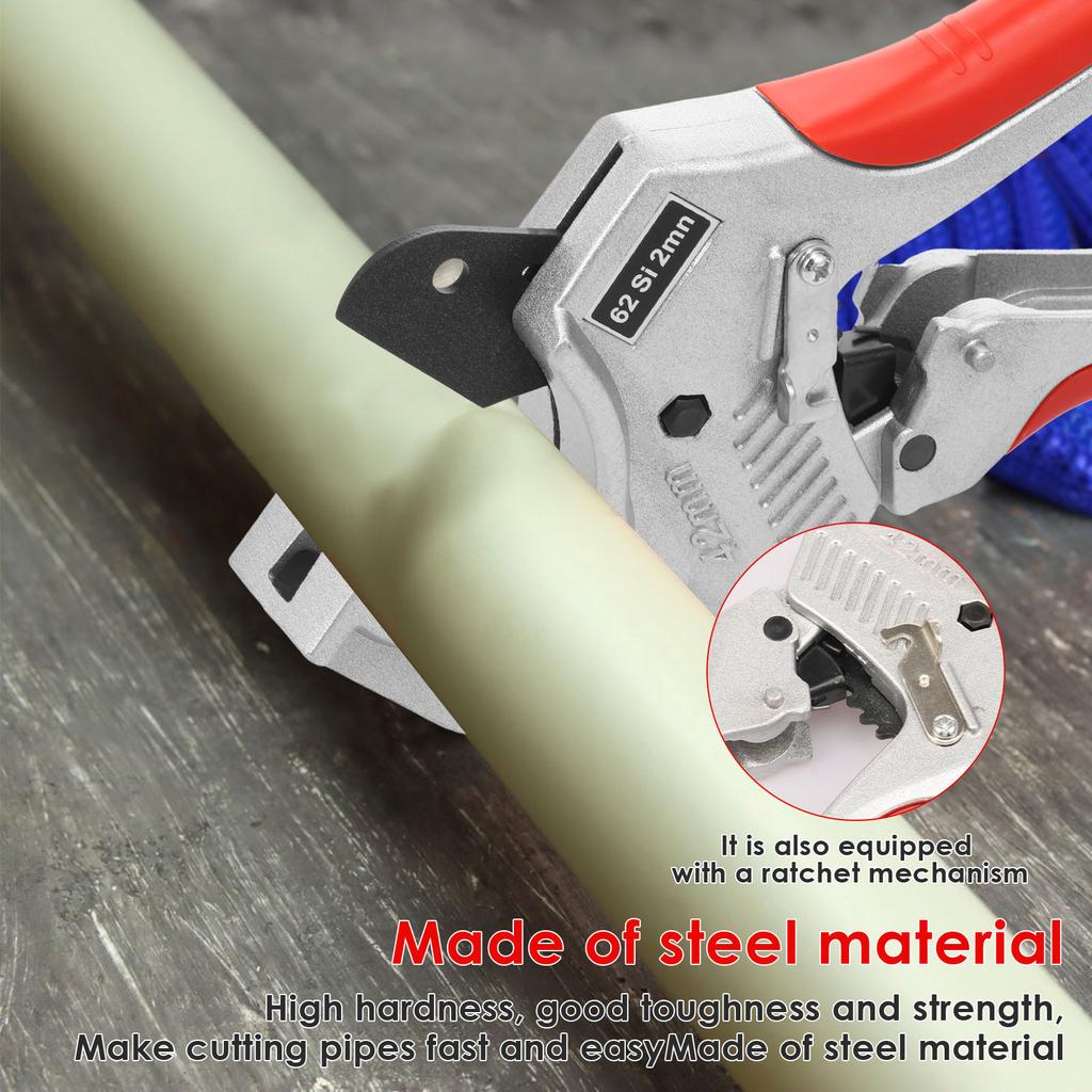 PVC Pipe Cutter High Hardness Steel Self Locking Ratcheting Pipe Cutter Tools Non Slip Tubing Cutting for PPR PEX Rubber Plastic