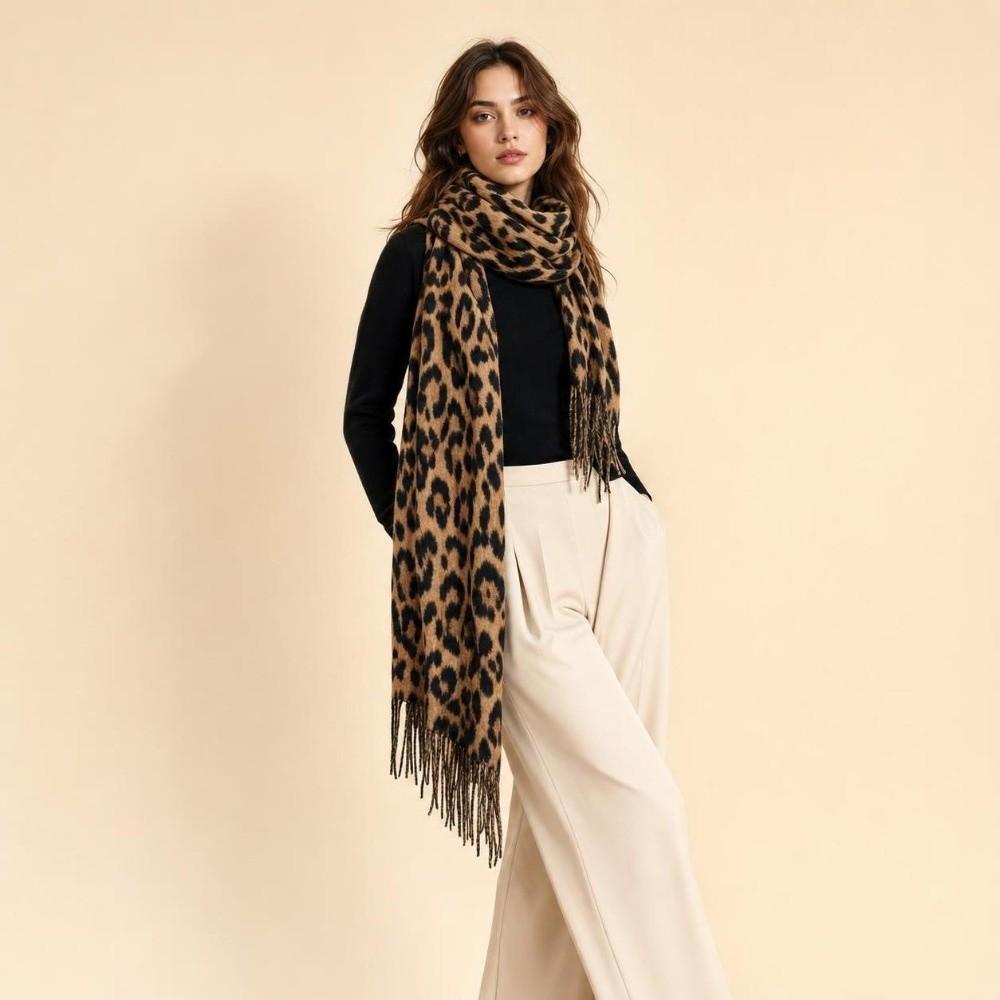 Imitation Cashmere Leopard Scarf Windproof Pashmina Shawl Vintage Style Winter Scarf Women