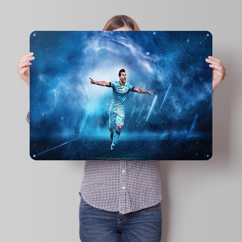 Sergio Agero Football Poster Customized Vintage Metal Signs Wall Art Retro Tin Plaque for Soccer Fans Coffee Bar Accessories