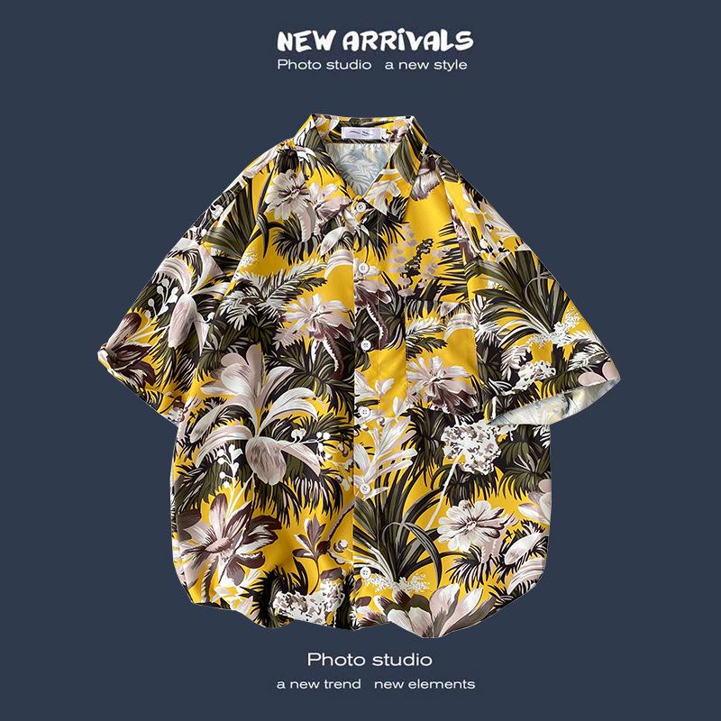 Летняя корейская ретро-цветочная свободная рубашка для пары - модный мужской топ с коротким рукавом
