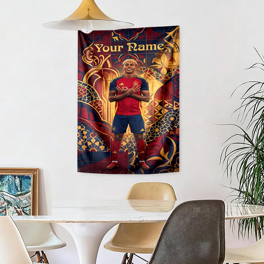 Lamin Yamal Custom Your Name Wall Decor Tapestry Art For Pet Memorial Birthdaywedding Party Backdrop Family Gift