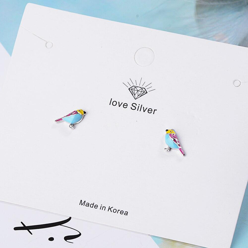 925 Sterling Silver Cute Little Glazed Bird Stud Earrings For Women Girl Gift Jewelry Wholesale S-E723