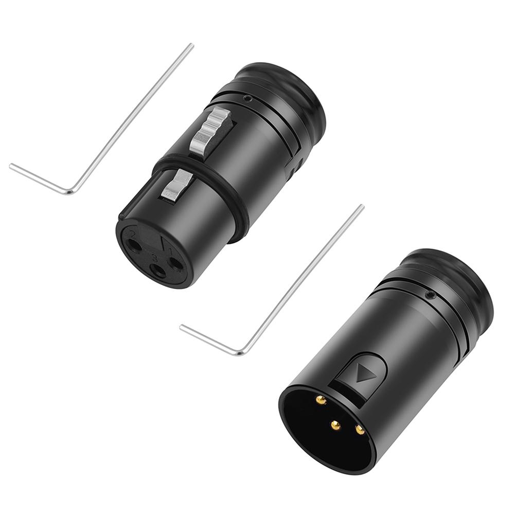 Разъем XLR пайка 3-контактный, прямой угол 90°, корпус черный, сплав цинка, для усилителя мощности, тип: папа-папа / мама-мама