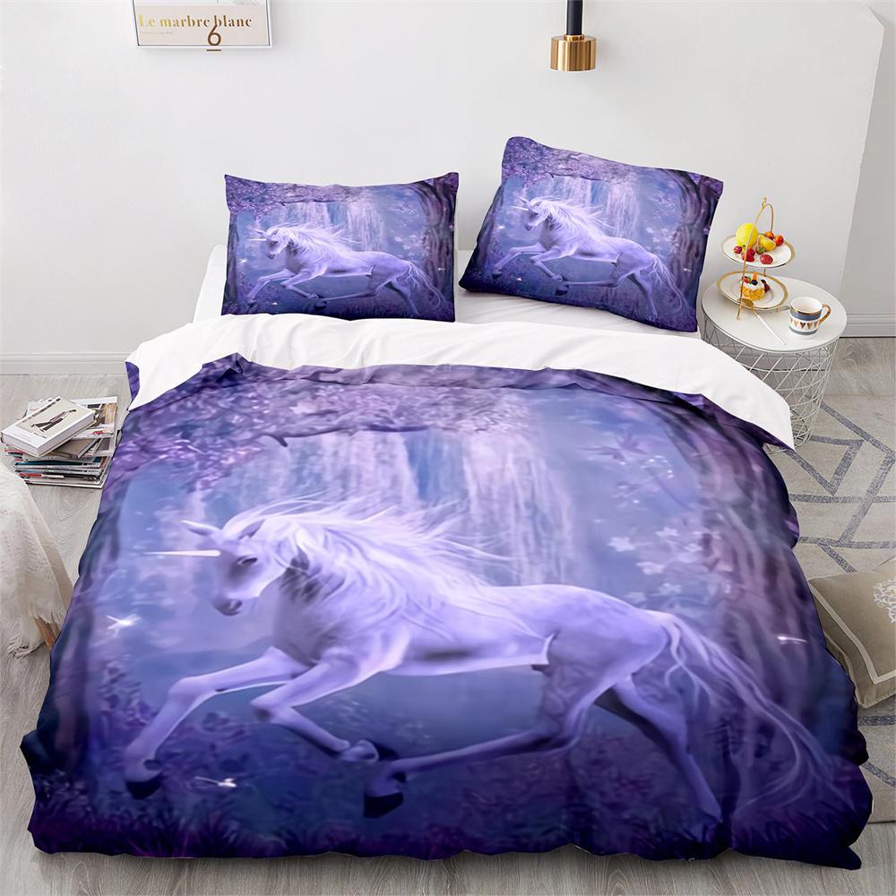 Комплект пододеяльника с единорогом, размер твин, белый комплект постельного белья с единорогом для девочек, детей, 3D, фиолетовый, подарки для детей, подростков, полиэстеровый комплект постельного белья