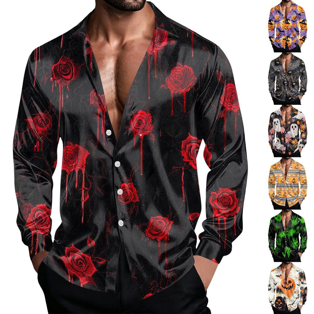 Herren Halloween Hemdjacke Lässig Lockerer Schnitt Reverskragen Atmungsaktiv für Frühling und Herbst