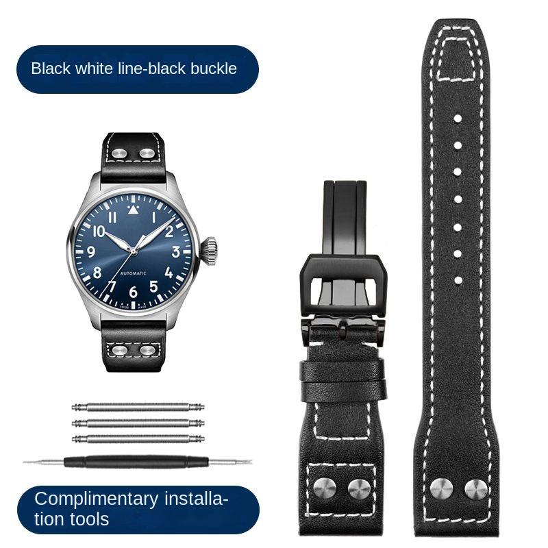 Ремешок для часов 20 мм 21 мм 22 мм для IWC Pilot Spitfire Princekin Mark дерма Черный Коричневый Ремешок из воловьей кожи Складная застежка Ремешок для часов