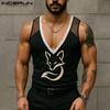 Летние мужские майки без рукавов с глубоким V-образным вырезом и кружевной отделкой с принтом