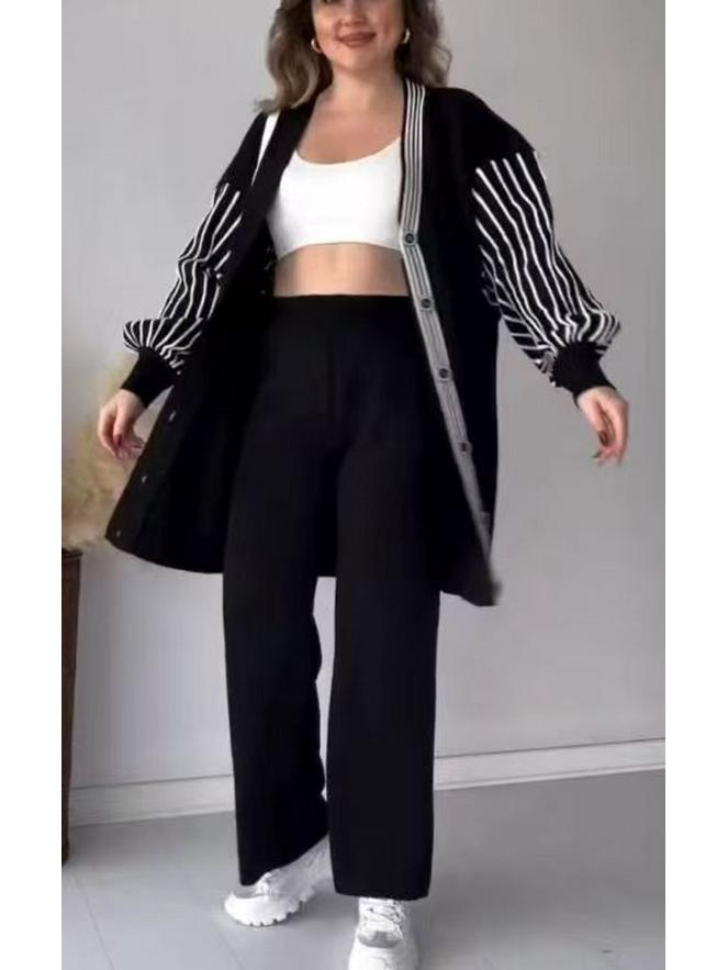 В наличии 2025 Осень/Зима Европейская и Американская Мода Полосатый Повседневный Ленивый Стиль Комплект