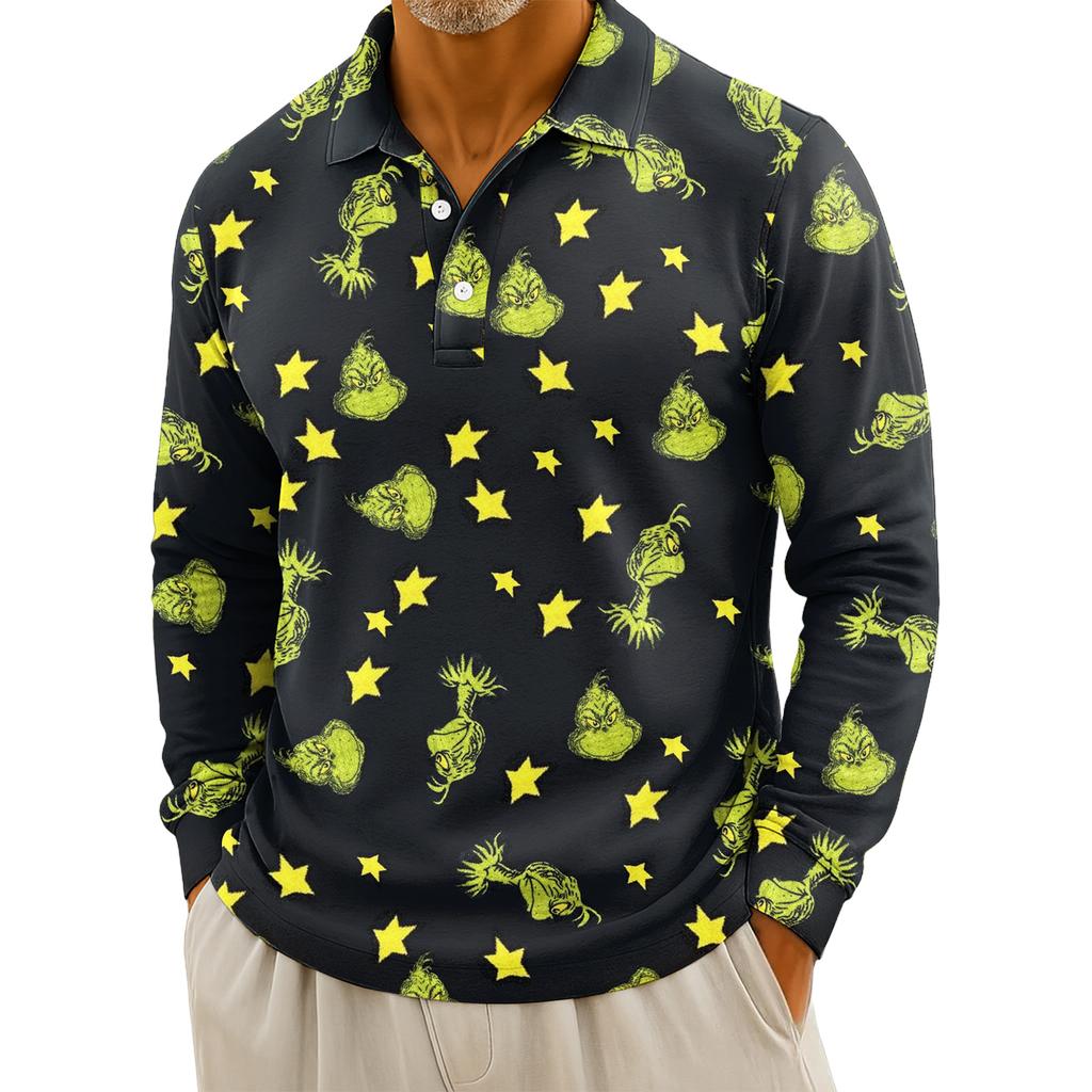 Мужская повседневная рубашка с длинным рукавом на пуговицах с рождественским принтом