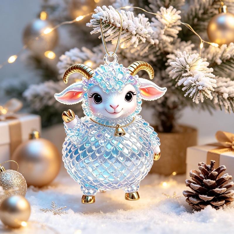 Christmas Tree Decor Ornament 2D Flat Acrylic Chinese Zodiac Goat Hanging Pendant for Home Party Winter Holiday Gifts
