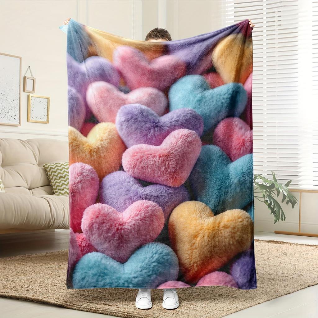Soft heartshaped pattern Flannel printed blanket suitable for all seasons suitable for living room office sofa and travel