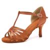 Women Latin Dance Shoe Satin Sandal Ladies Latin Dancing Shoes 8.5cm Heel High Heel Soft Sole T Bar Indoor