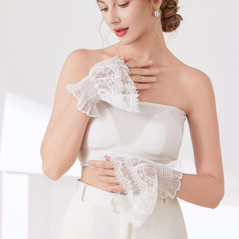Elegant Romantic Mesh Lace Detachable Layered Ruffle Fake Sleeves Sweet Decoration Sweater Elastic Wrist Horn Cuffs