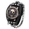 Skull Watch for Men Gothic Skull Bullet Chain Rock Punk Leather Strap Waterproof Analog Quartz Watch Birthday Christmas Day Halloween Gift Bracelet -