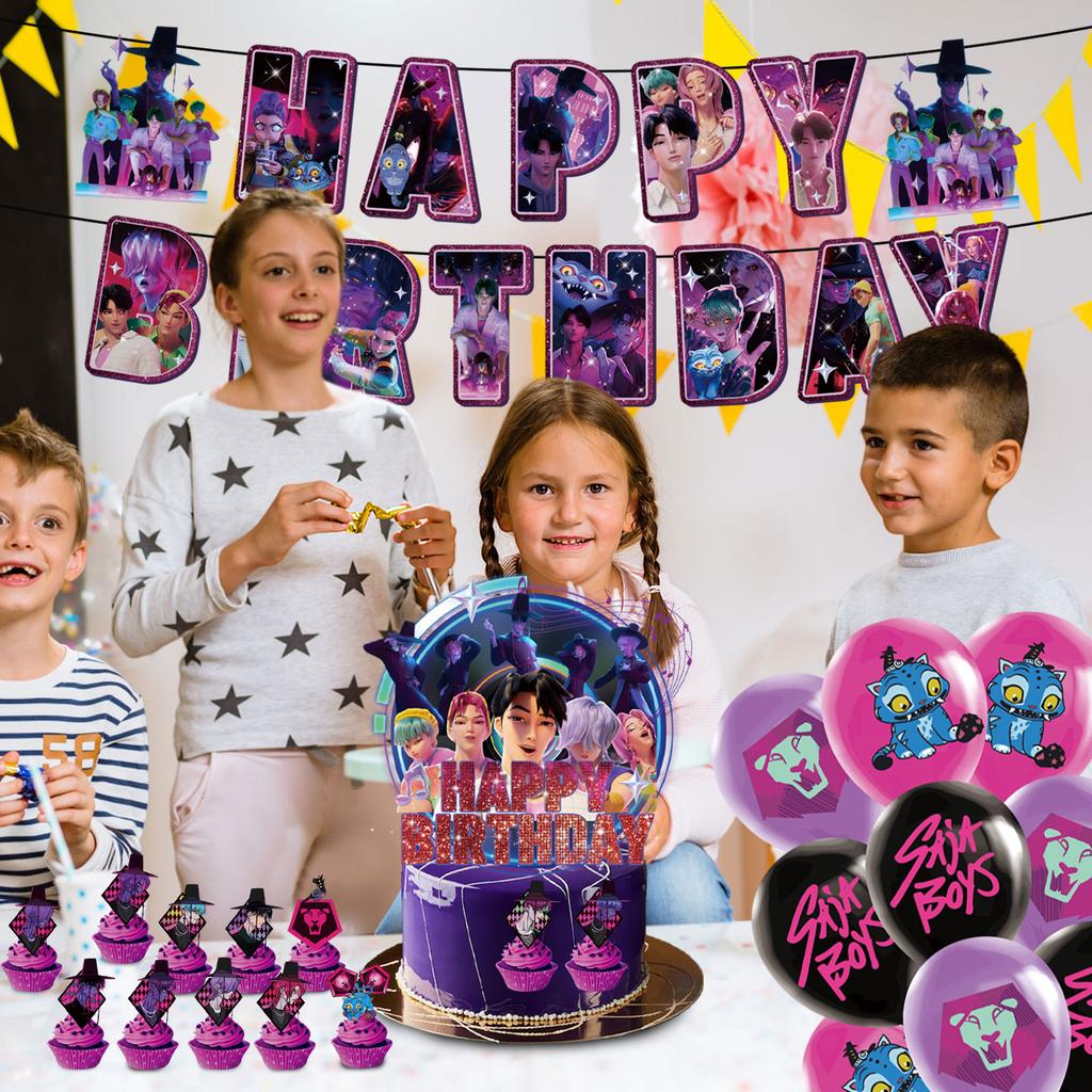 Birthday Theme Party Decoration Banner Pull Flag Cake Flag Balloon- Set