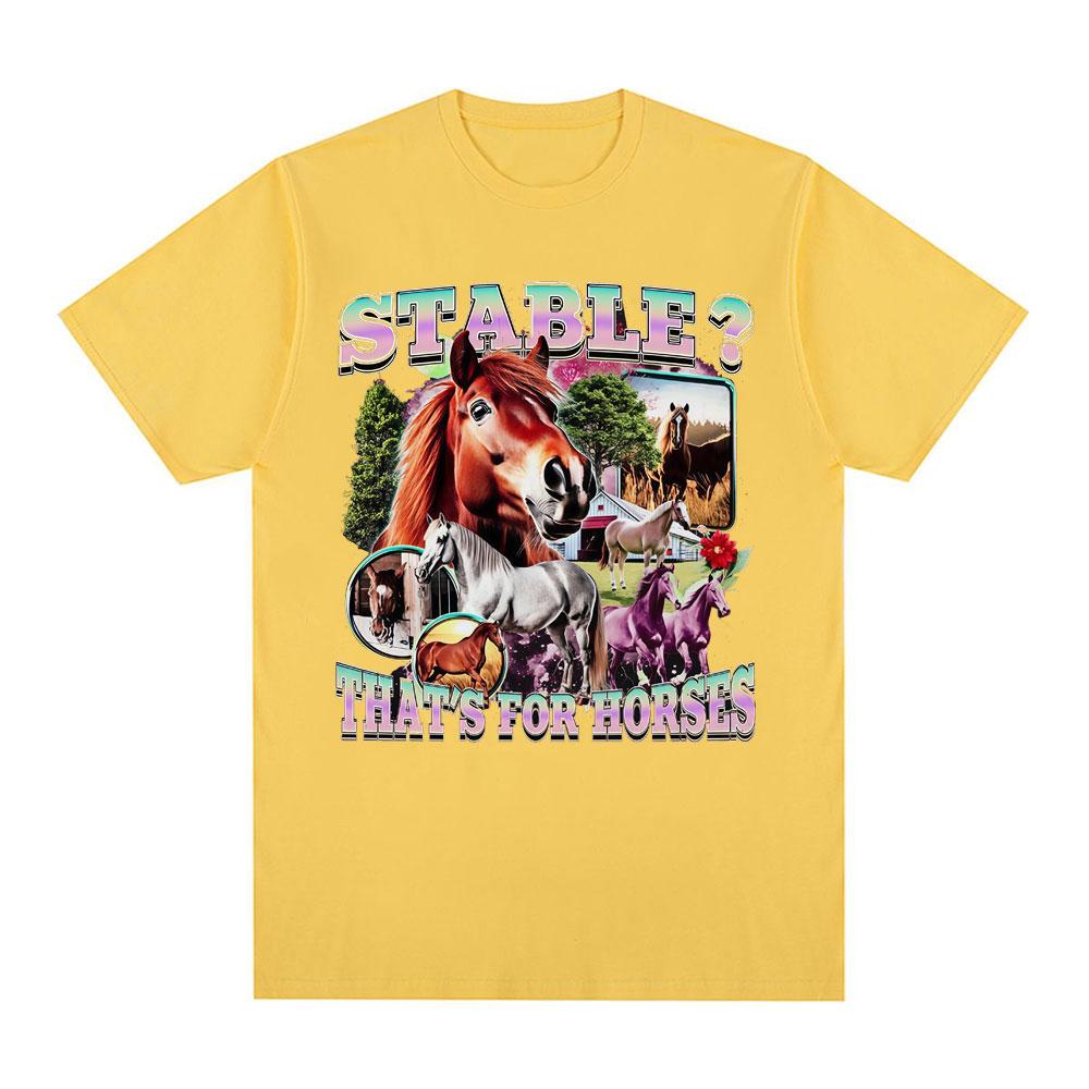 2026 New Funny horses Meme 100cotton Unisexs shirt Vintage ONeck Short Sleeve Harajuku Womens summer fashion oversized Tshirt