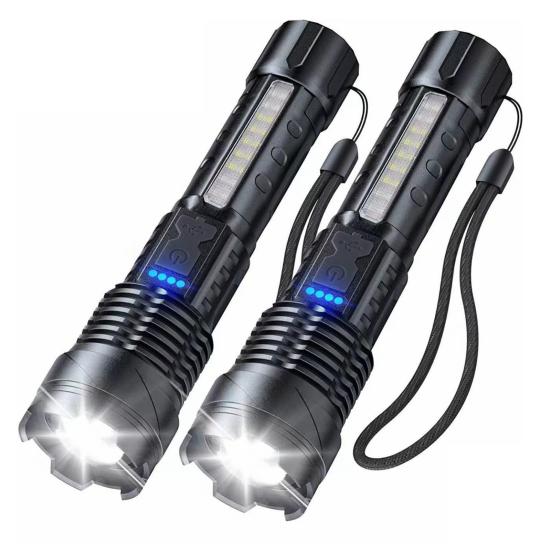 2Pcs LED Flashlight IPX5 Waterproof 5 Modes Adjustable USB Rechargeable Super Bright Portable Outdoor Fishing Hiking Camping Handheld Torch