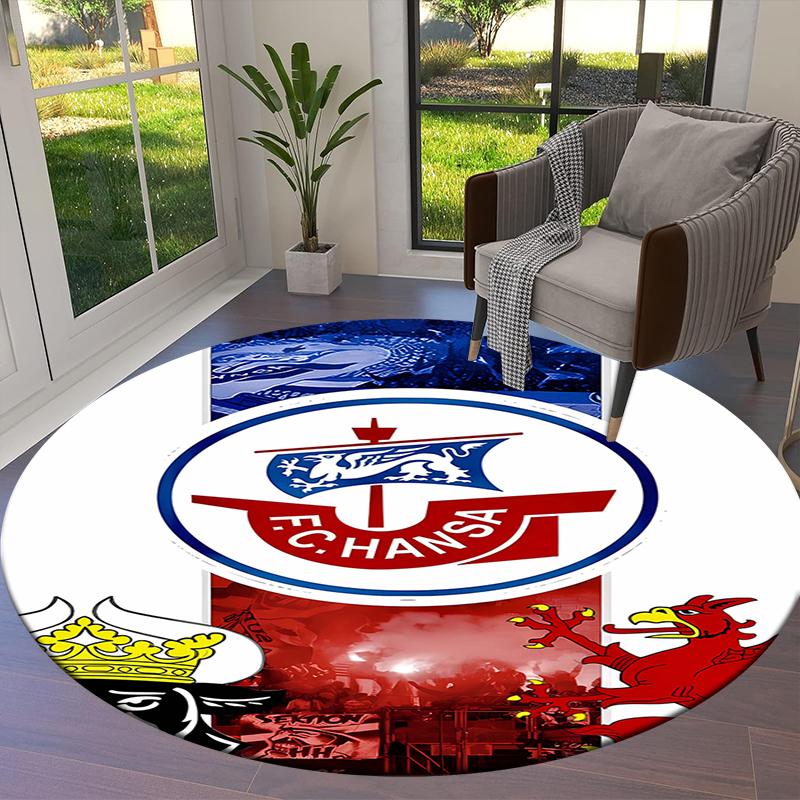 FC Hansa Rostock Round Area Rug,Carpet Rug for Living Room Bedroom Sofa Playroom Decor,Non-slip Floor Mat