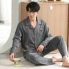 Пижама из чистого хлопка мужская весенне-осенняя с длинными рукавами, домашняя одежда, тонкий костюм большого размера для осени и зимы