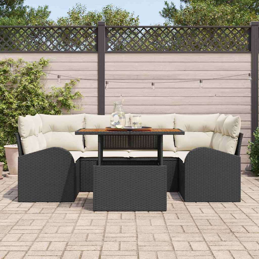 Garden Sofa Set with Cushions 7 pcs Black and Cream