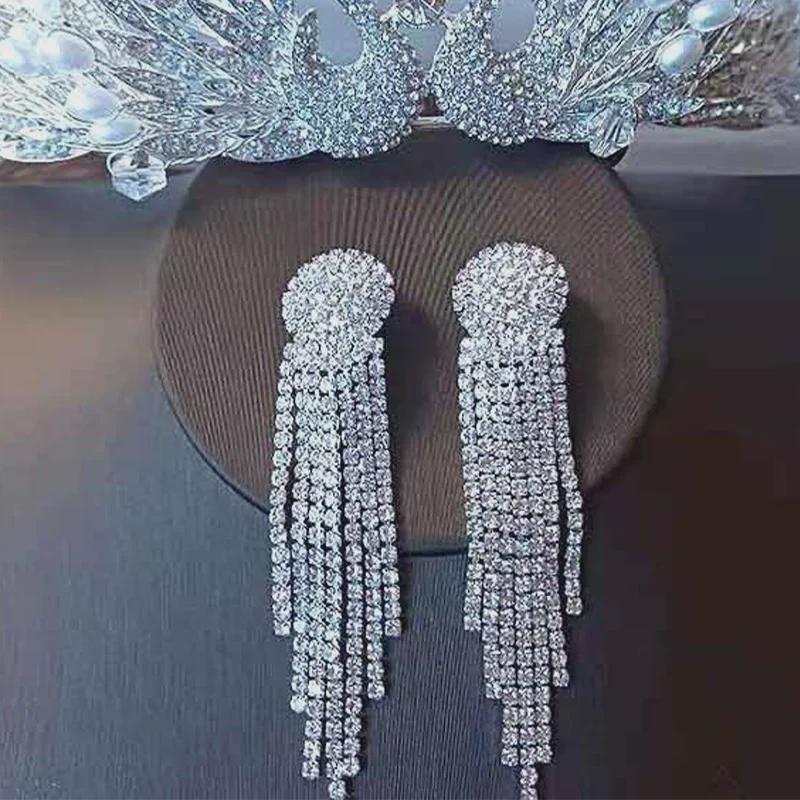 Серьги-кисточки из серебра 925 пробы для женщин: Европейско-американский стиль с полным ромбовидным дизайном