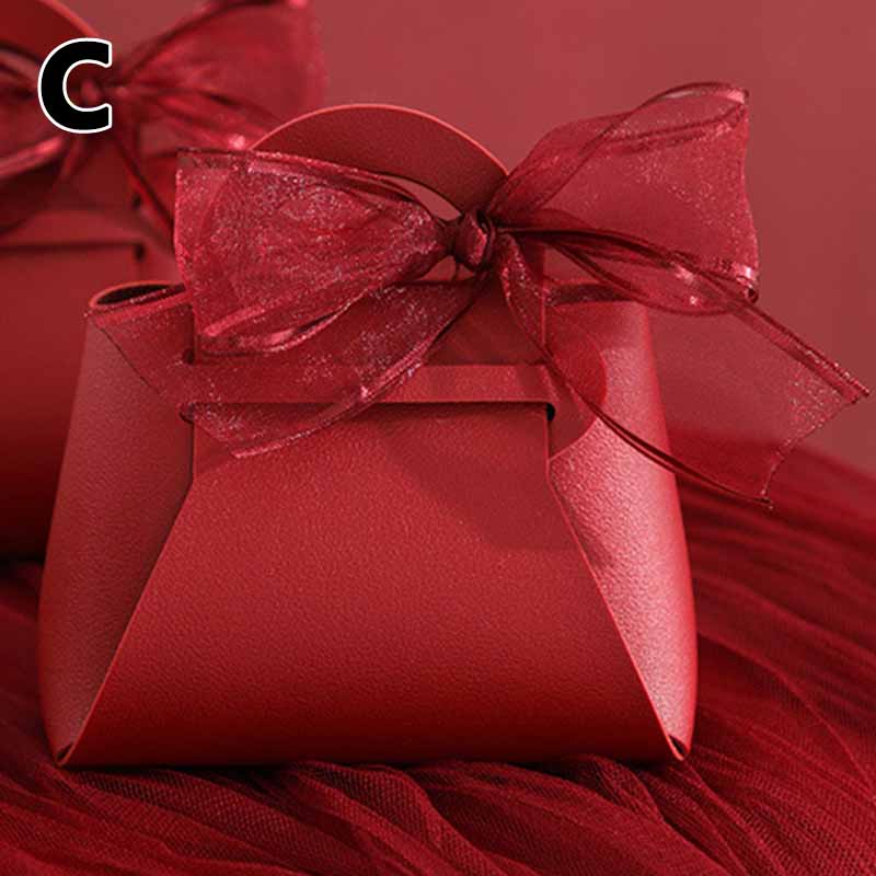 1PC Small Ribbon Bow Candy Bag Handbag Shape With Hand PU Leather Gift Box Creative