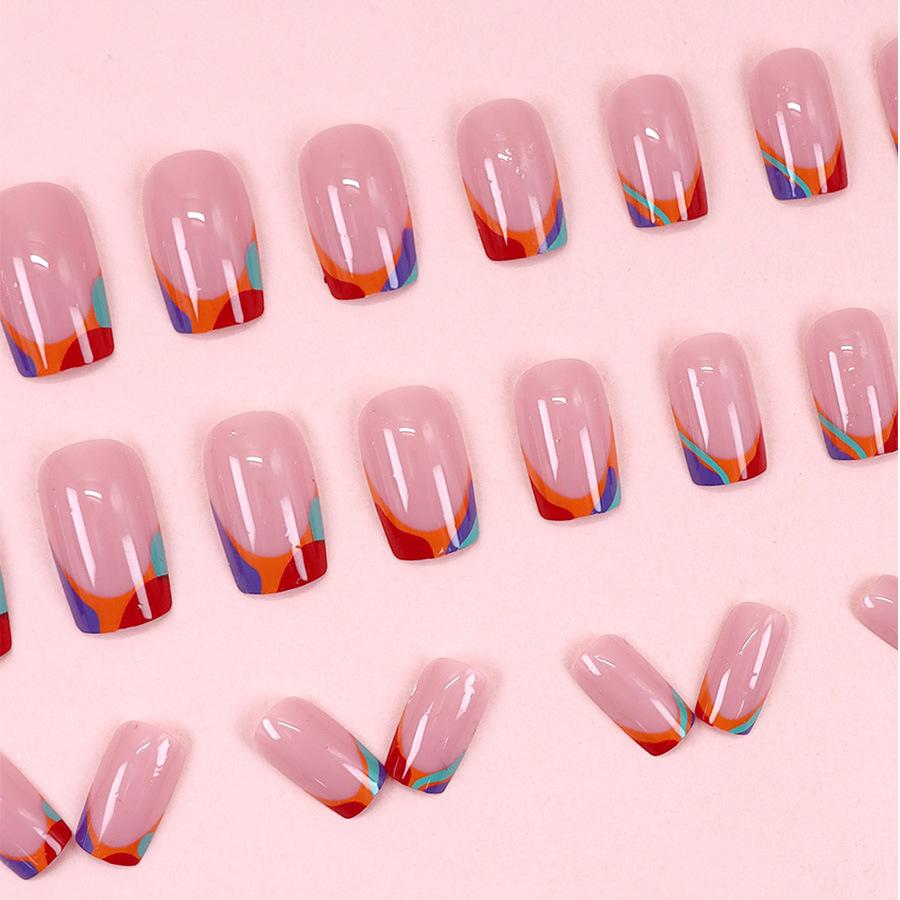 24 шт. Простой розовый с красочным рисунком, небольшой свежий и сладкий ветер, французские короткие накладные ногти, ношение доспехов