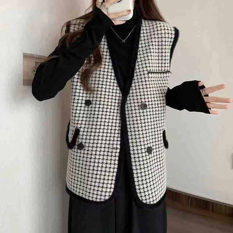 Cardigan Vest Sweater  Vest Coat Women Autumn/Winter 2023 Winter Sleeveless Mid Length Loose Knitted Vest Cardigan Female Top