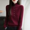 New Autumn and Winter Style Striped Color-blocking Fake Two-piece Knitted Base Layer Women's Half-open-neck Pullover Long-sleeved Sweater