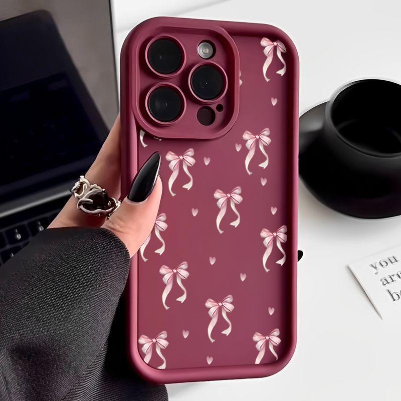 Shockproof Pink Bow Printed Case For iPhone 16 15 Pro Max 16e 14 Plus 13 12 11 Pro Max 7 8 XR X XS Soft Silicone TPU Phone Cover