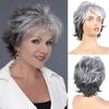 Gradual Gray White Short Curly Hair Set for Middle-aged and Elderly People
