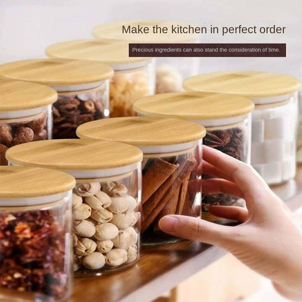 with Bamboo Lid Glass Jar Transparent Storage Bottle Durable Split Bottle  Home