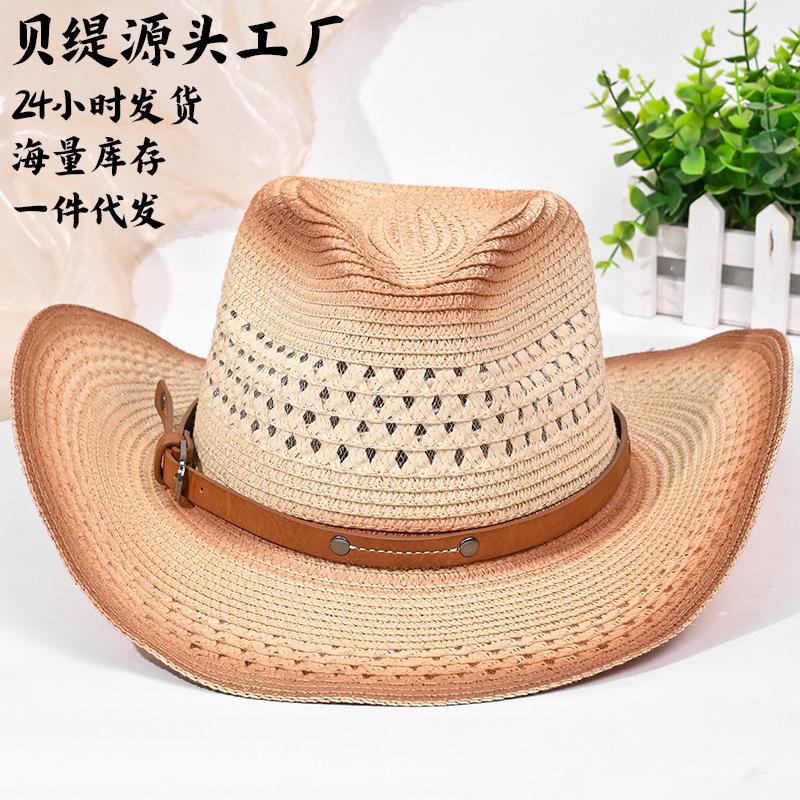 Western cowboy hat male retro ethnic style jazz hat children show face small straw hat sunscreen sun hat wholesale