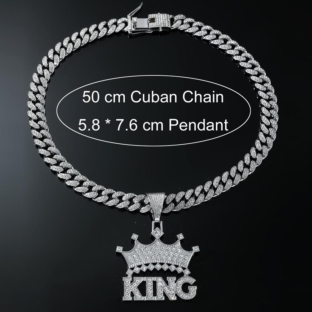 KING Буква Корона Кубинская цепочка ювелирные изделия, мужская уличная крутая бриллиантовая подвеска европейское и американское хип-хоп ожерелье