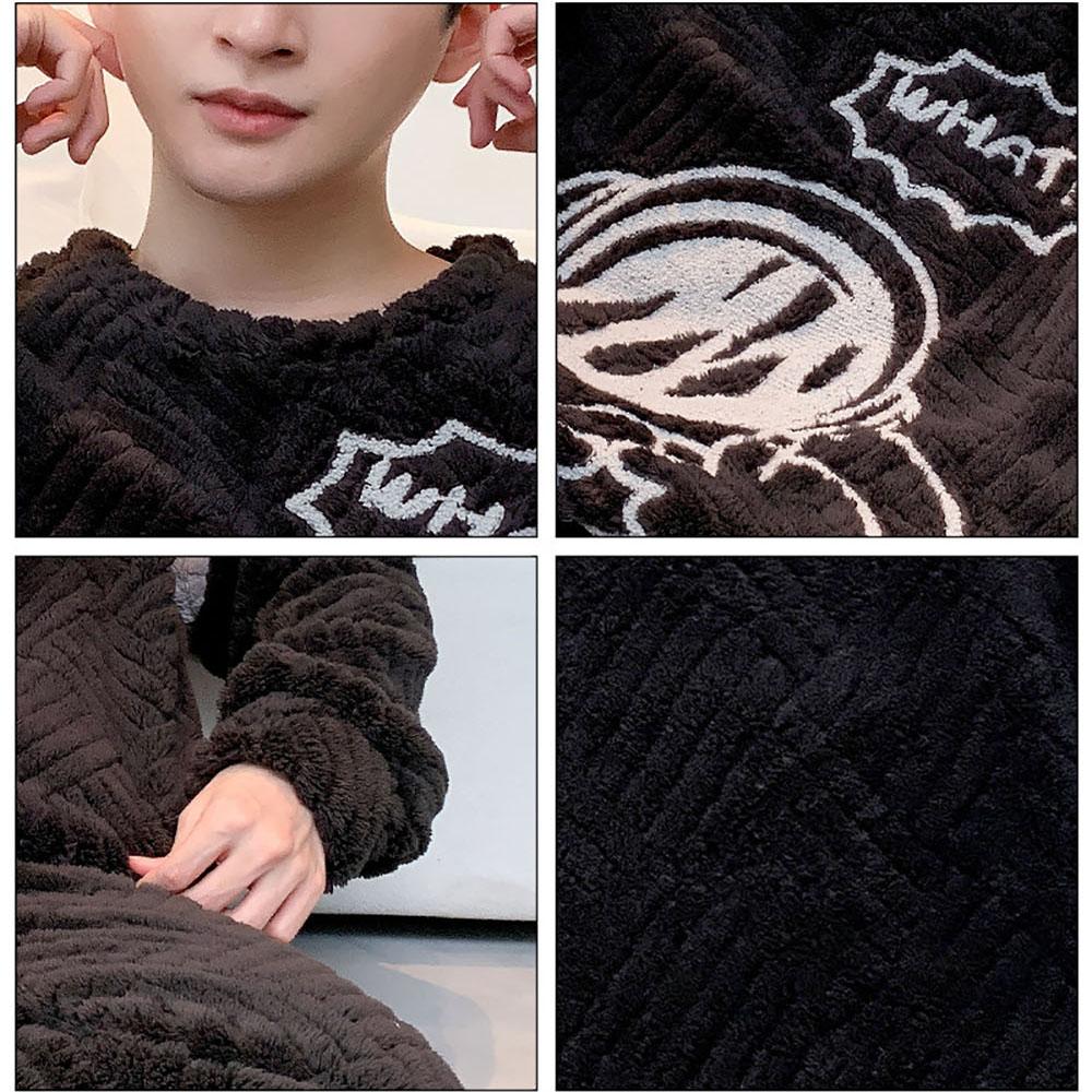 Мужской зимний пижамный комплект из утепленной фланели, теплая плюшевая пижама с рисунком медведя из мультфильма, удобная пижама с круглым вырезом для сна