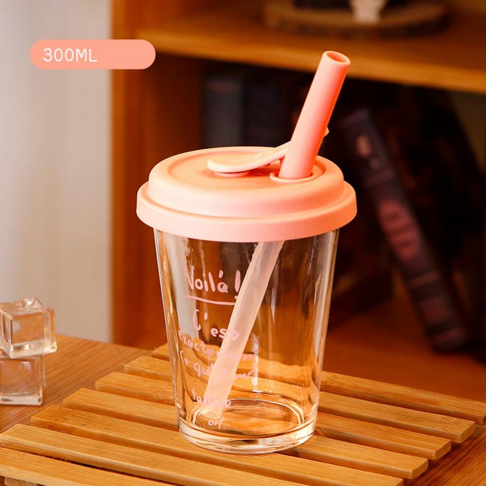 Large Water Milk Bottle Cup with Straw Coffee Cup Portable Glass Water Cup  For Sports Camping