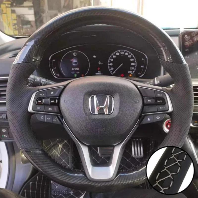 PLXI9 Car Steering Wheel Braid Cover Carbon Fiber Leather Breathable For Honda Accord 10 2018-2020 Insight 2019 Auto Accessories